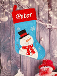 Luxury Blue Stocking with Red Cuff - Snowman SOLD OUT