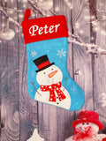 Luxury Blue Stocking with Red Cuff - Snowman SOLD OUT