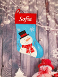 Luxury Blue Stocking with Red Cuff - Snowman SOLD OUT