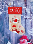 Deluxe Hessian Stocking with Red Cuff - Reindeer