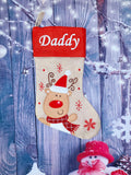 Deluxe Hessian Stocking with Red Cuff - Reindeer