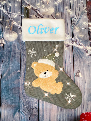 Luxury Grey Knitted Teddy Bear Stocking - SOLD OUT