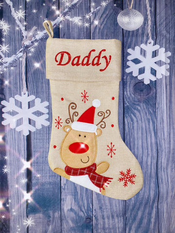 Deluxe Hessian Stocking - Reindeer 1