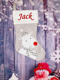 Luxury Grey Stocking with White Cuff - Reindeer SOLD OUT