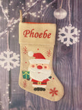 Deluxe Hessian Stocking - Santa with present SOLD OUT!