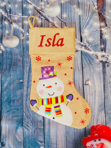 Deluxe Hessian Stocking - Snowman